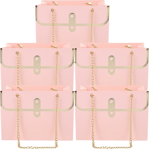 WHAMVOX 5 Pcs Bags Gift Bag Foldable Paper Bag Bride 10X10.5X15CM Pink