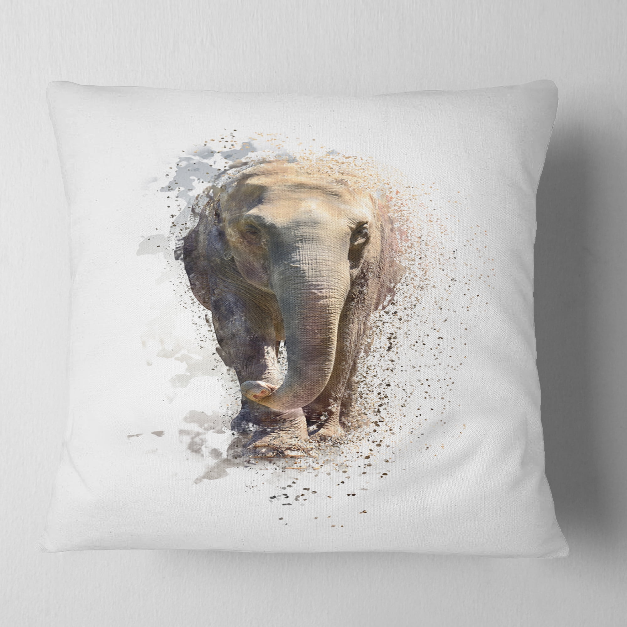 Designart Large Elephant Portrait - Animal Throw Pillow - 18x18