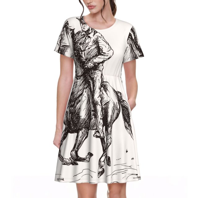 Disketp Cowboy Ride A Horse para Vestido de Manga Corta para Mujeres, Vestidos de Verano para Mujeres, Casual y Holgado para la Playa