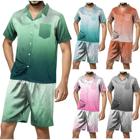 GERsome Mens Pajamas Sets 2 Piece Short Sleeve Button Down Tops and Shorts Sets for Men Soft Lightweight Sleepwear S-2XL