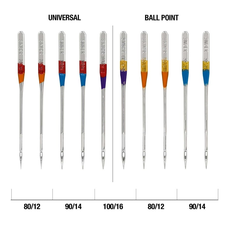 Singer Assorted Universal & Ball Point Home Machine Needles - 80/11, 90/14,  100/16 - 8/Pack