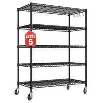 TrumanPick 5-Tier Storage Shelves, 48"W x 24"D x 76"H Metal Shelf Adjustable Height Wire Shelving with Wheels, Heavy Duty Garage Shelving Storage, Utility Wire Rack Storage Shelving Unit, Black