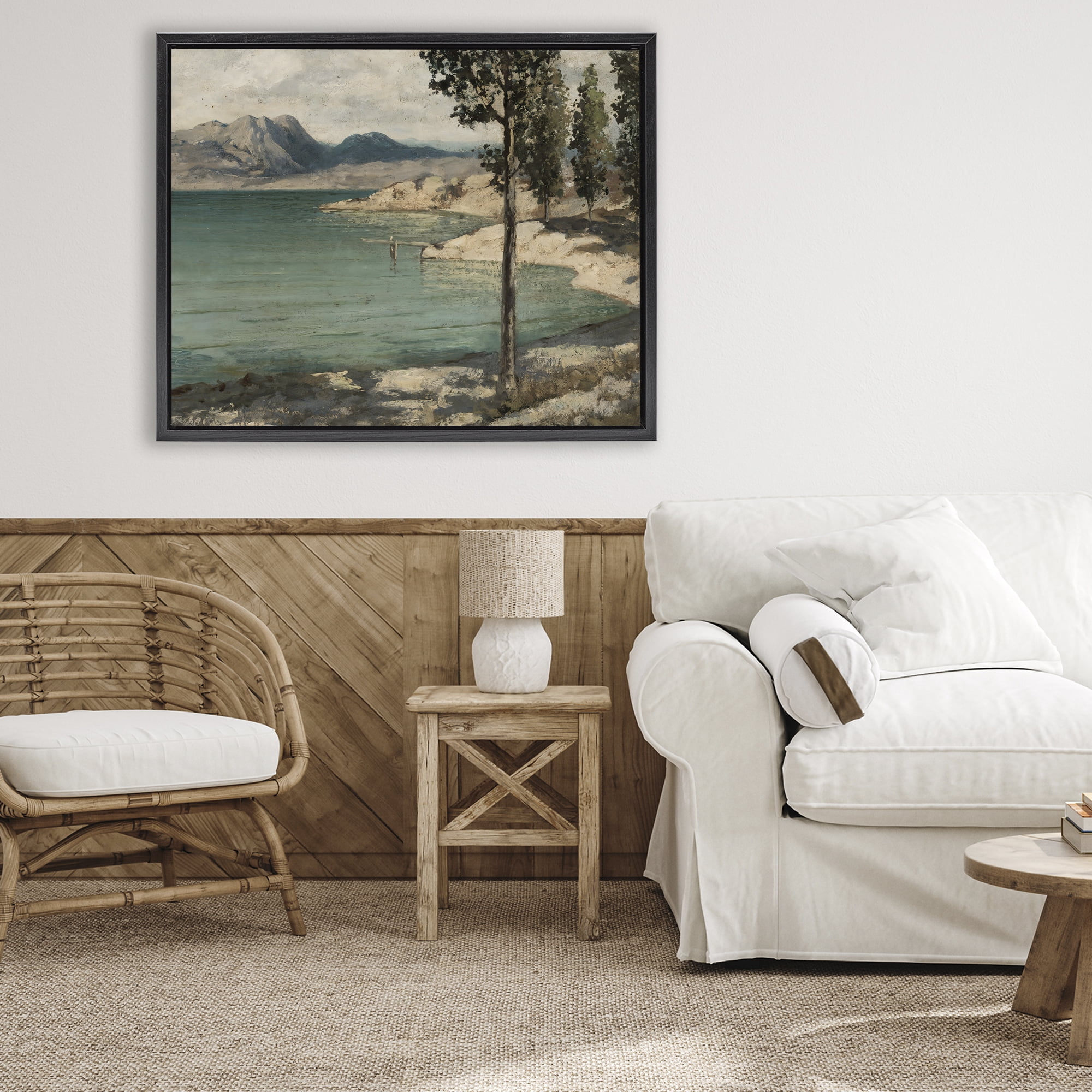 Stupell Industries Tranquil Shore with Trees Black Framed Floater Canvas Wall Art, design by Arlington Prints