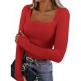 thumbnail image 2 of WXLWZYWL Long Sleeve Shirts for Women Ribbed Knit Going out Tops V Neck Slim Fitted Button up Tops with Thumb Hole, 2 of 6