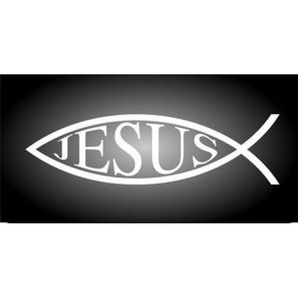 White Jesus Fish Photo License Plate