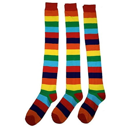 3 Pairs excell Ladies Rainbow Stripe Over The Knee Sock, Clown Socks ...