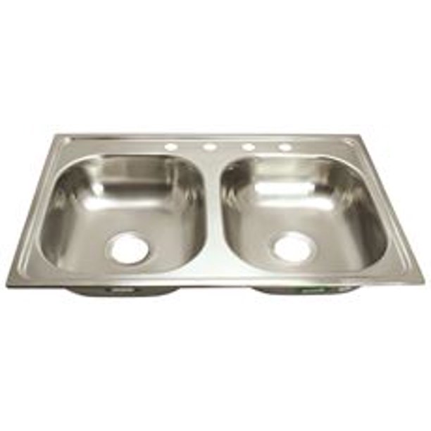 Proplus 4-Hole Double Bowl Kitchen Sink For Mobile Homes, 24-Gauge, Stainless Steel, 33 X 19 X 6 In.