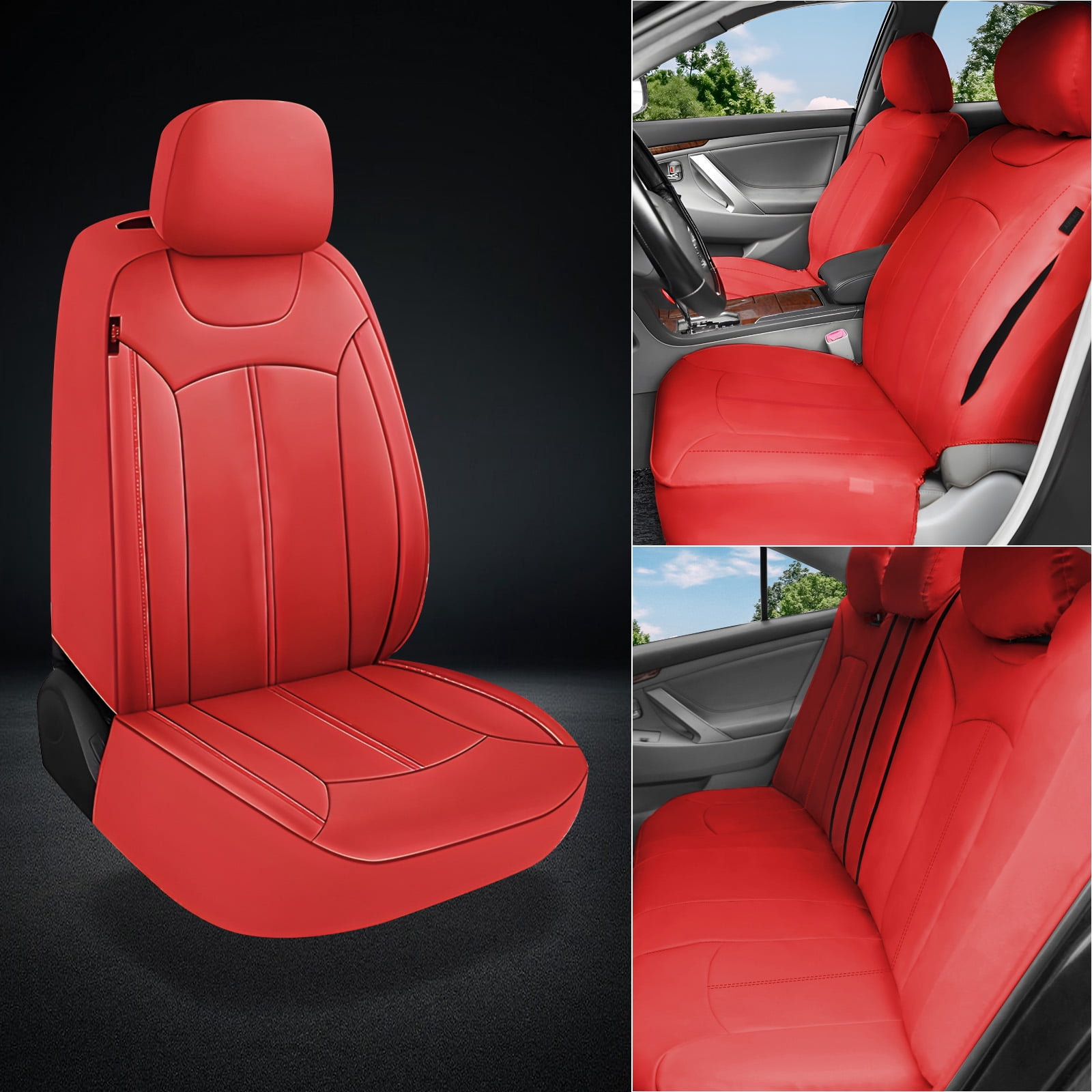 OTOEZ Universal Car Seat Covers Breathable PU Leather & Zipper Design, 5 Seats Full Set Waterproof Cushion Interior Accessories, For Solid Split Bench