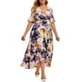 thumbnail image 2 of Women Fashion Retro Printed Mid-Length Dress V-Neck Packed Hip Dress, 2 of 4