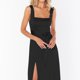 thumbnail image 4 of Vestido largo de dama de honor elegante de verano negro para mujer, cuello cuadrado, volantes, sin mangas, informal, dividido, largo, 4 of 7