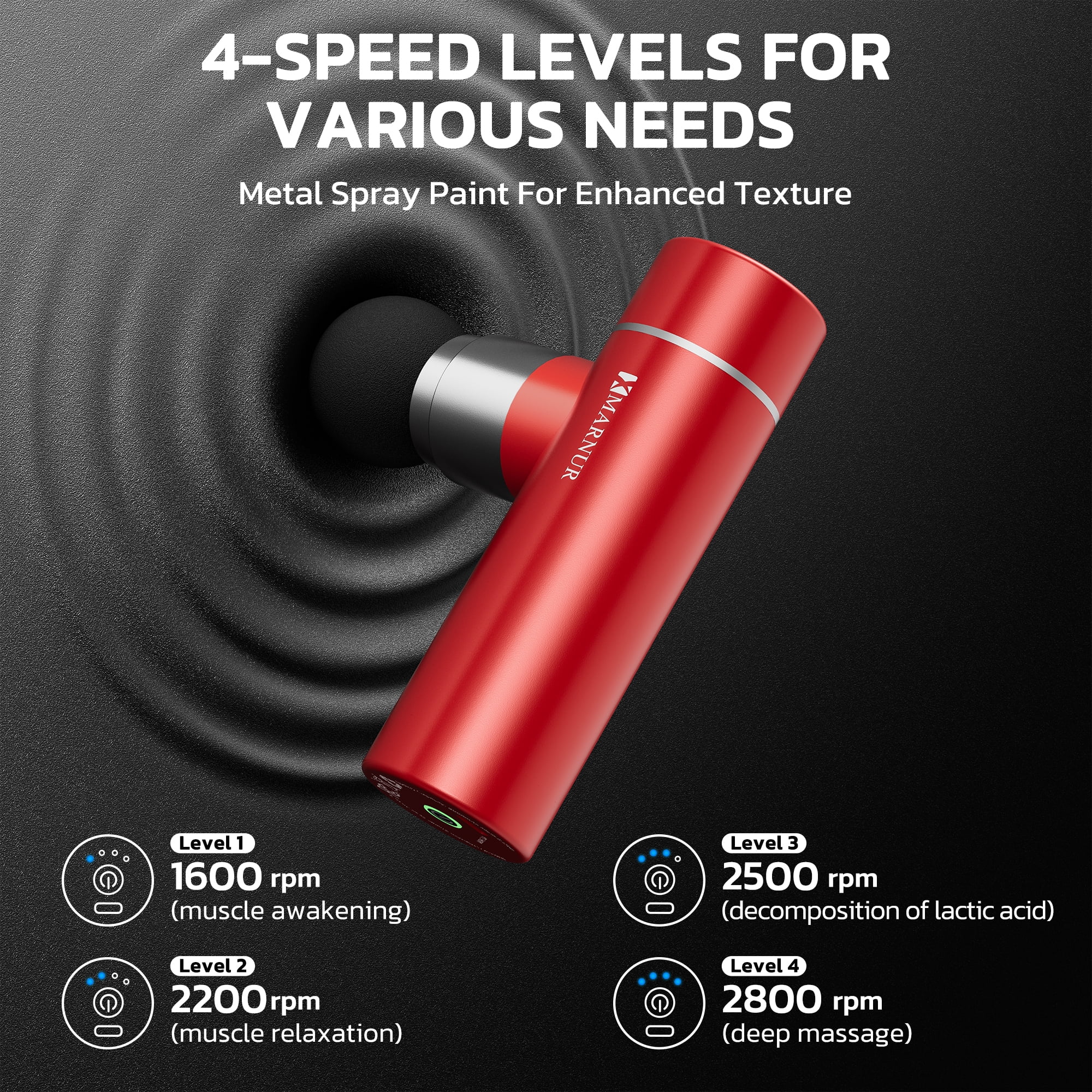MARNUR Mini Massage Gun, Portable Handheld DeepTissue Massager, Quiet & Lightweight Palm, Sized Design, Red