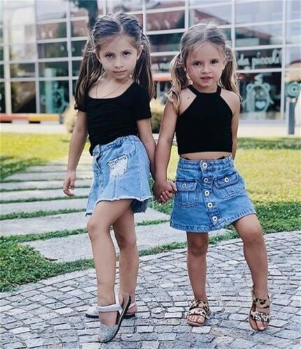 girls black denim skirt