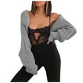 thumbnail image 2 of Itsame Womens Cardigan, Super Short Solid Color Sexy Open Front Sweater Coat Gray XL, 2 of 6