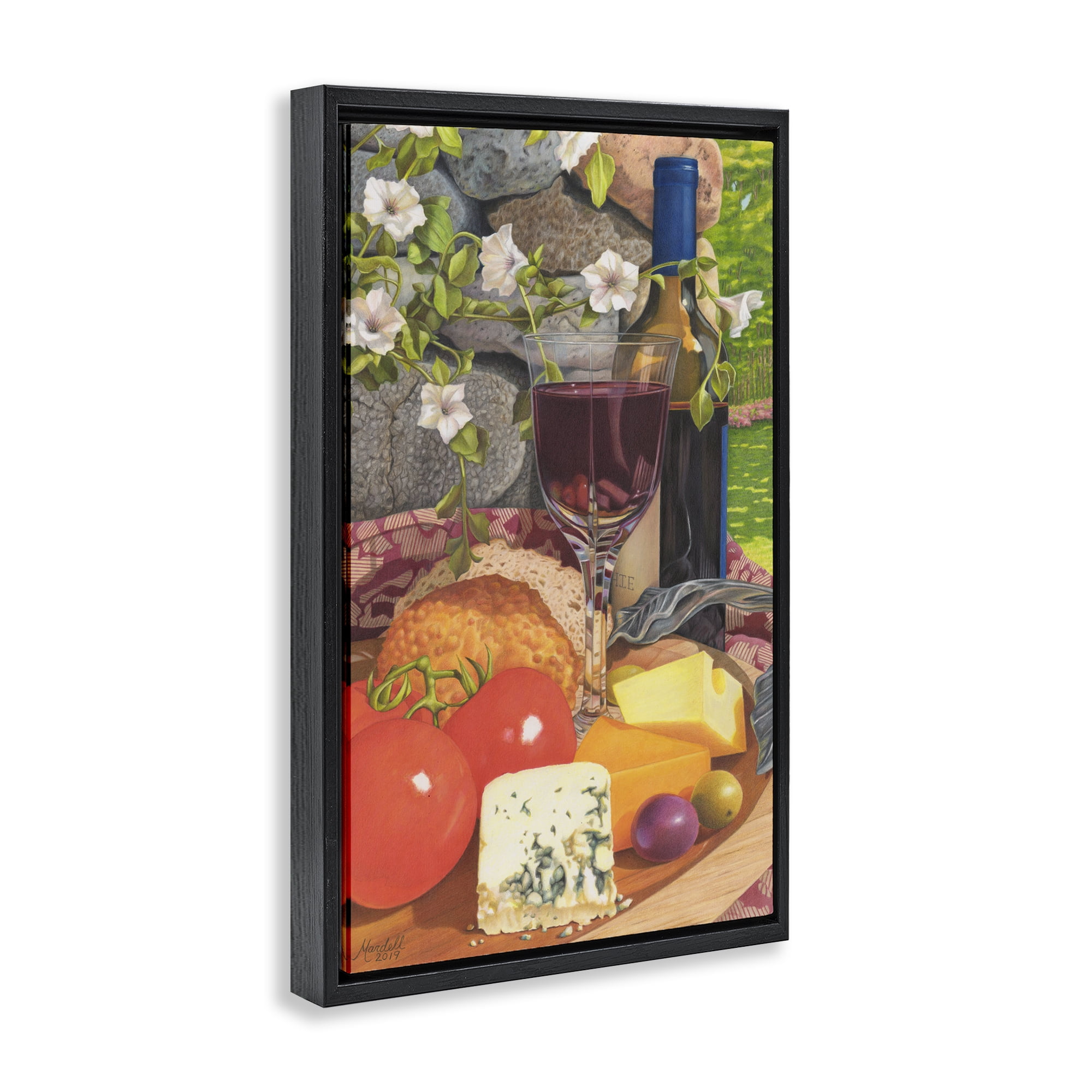 Stupell Industries Wine & Cheese Plate Food & Beverage Painting Black Floater Framed Art Print Wall Art, 17 x 25
