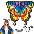 thumbnail image 3 of Adult Butterfly Costume Colorful Butterfly Shawl Costume with Adjustable Strap Lightweight Butterfly Wings Shawl Fairy Cape with Antenna Headband Mask for Adults Christmas Halloween Party, 3 of 11