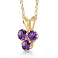 thumbnail image 2 of Gem Stone King 14K Yellow Gold Purple Amethyst 3-Stone Pendant Necklace for Women (0.30 Cttw, Gemstone February Birthstone, Round 3MM, 18 inch Chain), 2 of 4