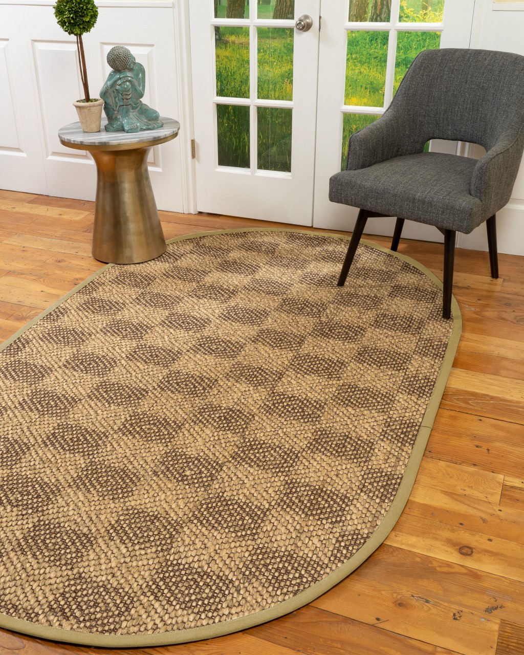 Natural Area Rugs Parson Custom Sisal Rug, 6' x 9', Oval Sage Border