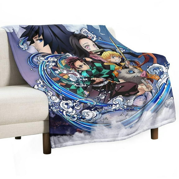 Demon Blanket Slayer Flannel Throw Blankets Soft Pile Cozy Plush Throw Blanket for All Seasons, 3D Printed Warm Blanket for Sofa Beds Home Decor