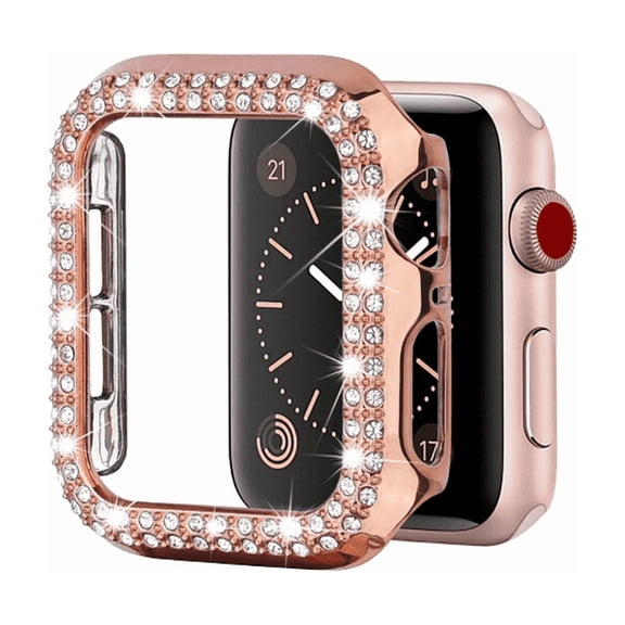 Entronix Smartwatch Protective Case Compatible with Apple Watch Series 6/5/4/SE, 44mm — Snap On Rhinestone Crystals Guard Bumper Full Coverage with Built-In Screen Protector, Rose