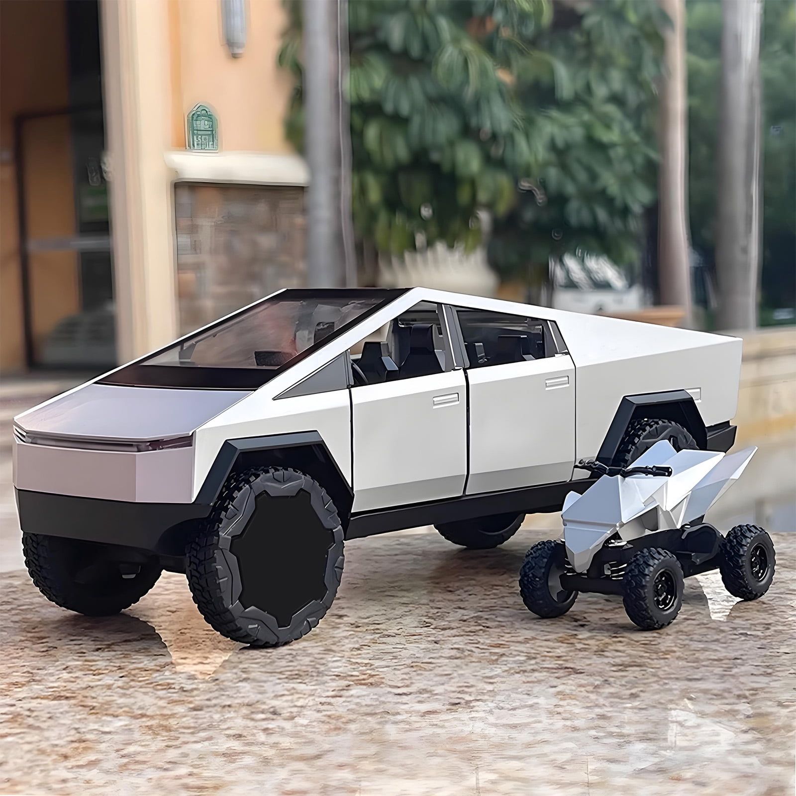 Anmyjuly Toy Trucks Model Pickup Motorcycle Silver Alloy 1/24 Diecast Vehicles with Sound and Light