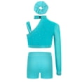 thumbnail image 2 of inlzdz Girls Ballet Jazz Hip Hop Modern Dance Outfits One Shoulder Crop Tops with Shorts Hairband Set Blue Green 6, 2 of 4