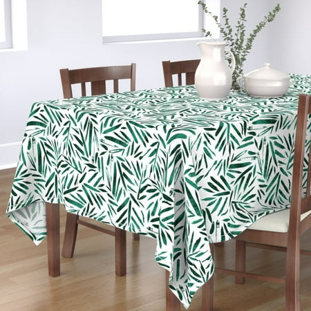 

Cotton Sateen Tablecloth 90 Square - Brush Botanical Leaves Green Large Palm Tropical Emerald Modern Home Print Custom Table Linens by Spoonflower
