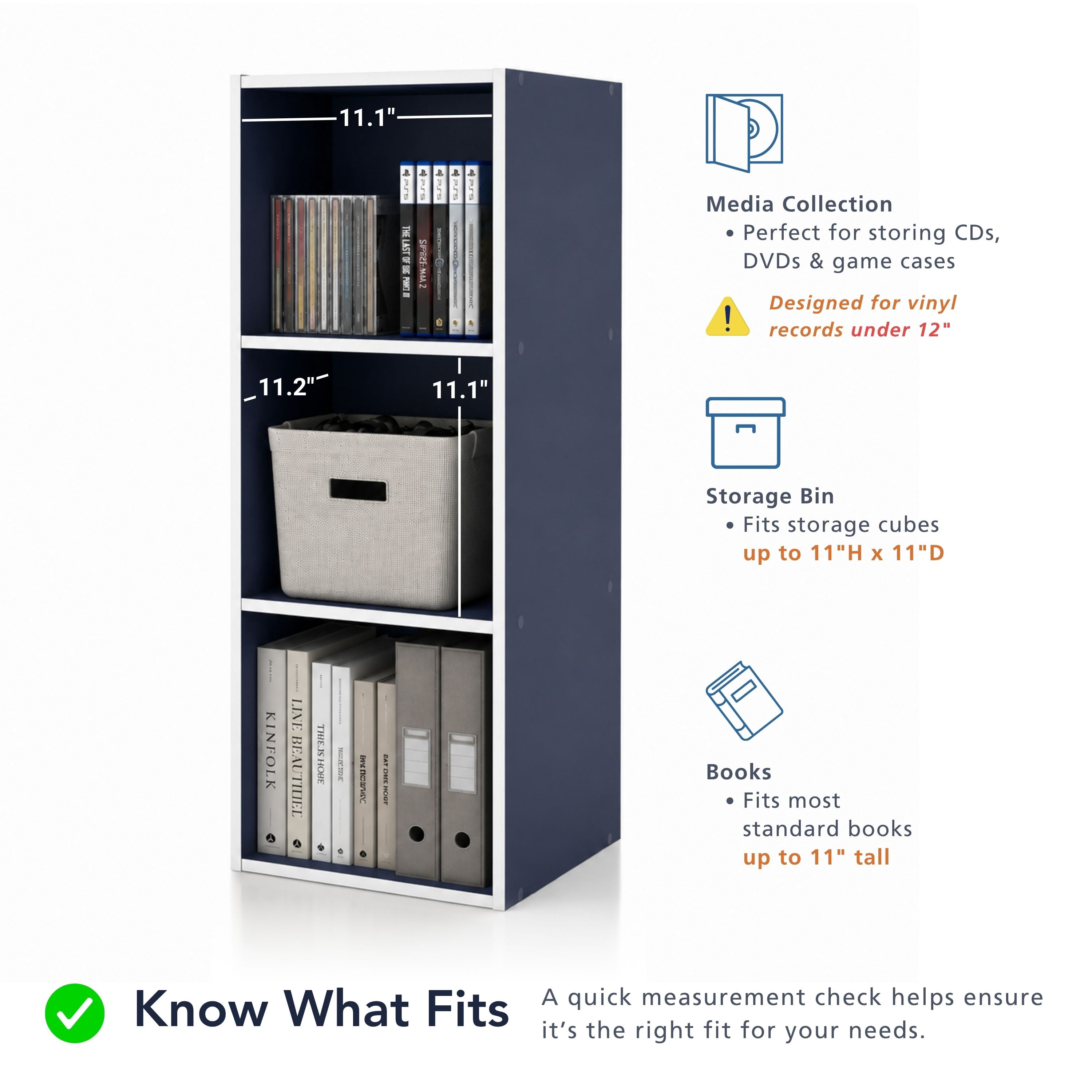 Join Stackable 3-Cube Wood Taupe Grey Bookcase
