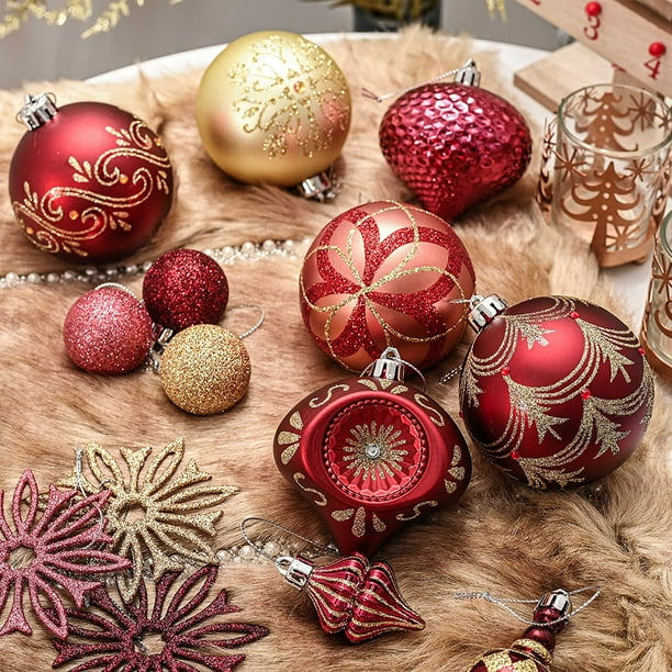 70ct Glory of Queen Rose Red Gold Christmas Ball Ornaments Decor Shatterproof Christmas Tree Ornaments for Xmas Decoration