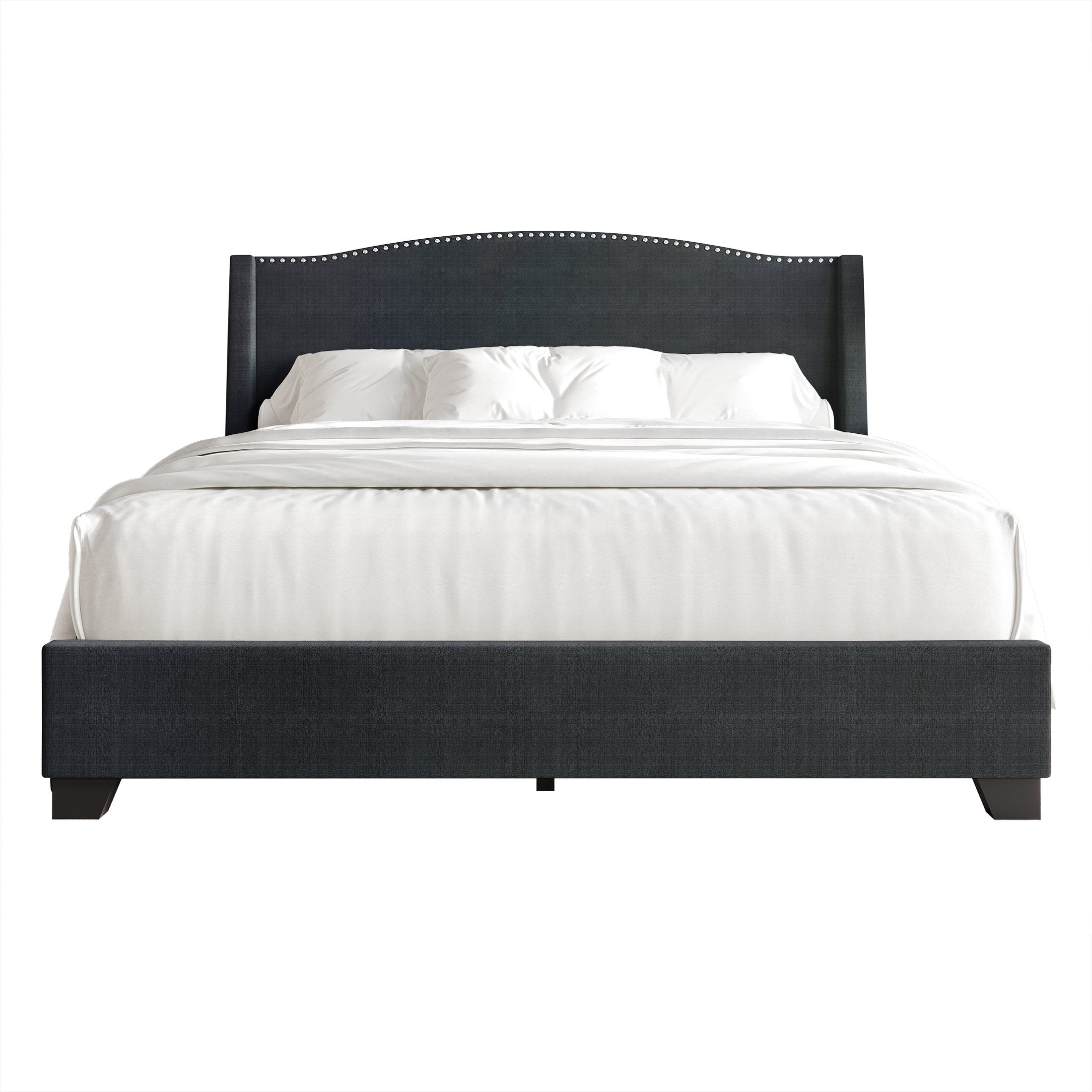 Castle Place Linen Full Size Platform Bed with Storage, Charcoal Grey