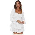 thumbnail image 3 of Women's Long Sleeve Ruffle Layer Tie Mini Short Romper, 3 of 5
