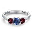 thumbnail image 3 of Gem Stone King 925 Sterling Silver Blue Created Sapphire and Red Rhodolite Garnet Engagement Ring for Women | 1.34 Cttw | Round 5MM | Gemstone September Birthstone | Size 6, 3 of 6