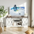 thumbnail image 5 of Garvee Farmhouse TV Stand for TVs up to 65 Inch – Rustic Wood Entertainment Center with Sliding Barn Doors, Adjustable Shelves, Open Storage Compartment – for Living Room or Bedroom, White, 5 of 8