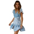 thumbnail image 1 of Vestido de Boho Floral Manga Corta Vestida de Cuello en V Mini Vestido de Vestir de Verano en Vestino de Verano Playa Estampado Floral Bohemio Vestido Navideño Odeerbi ODB113375, 1 of 4