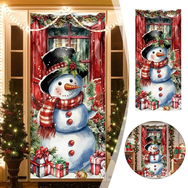 Cortina festiva para la puerta con muñecos de nieve para la temporada navideña, adorno para colgar en interiores y exteriores, puerta de la casa, ventana, pared, fiesta, celebración, pieza d...