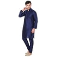 thumbnail image 2 of Maple Clothing Men's Art Silk Kurta Pajama Set Indian Wedding Clothes (Blue, L), 2 of 5