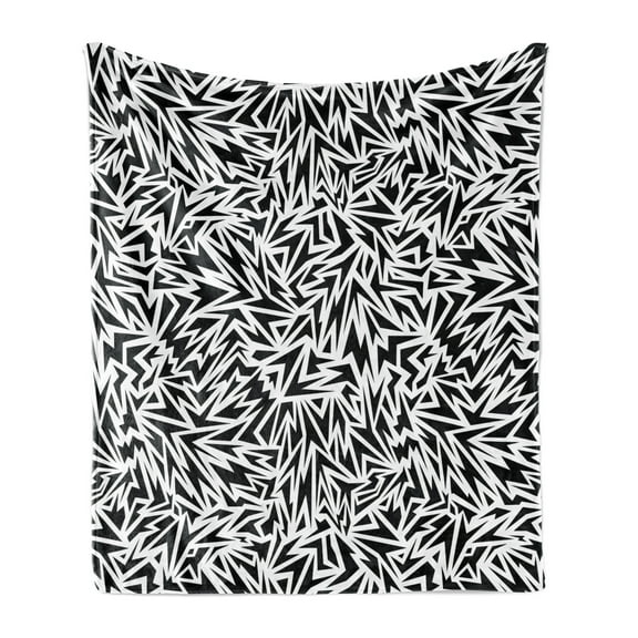 Black and White Soft Flannel Fleece Throw Blanket, Monochrome Sharp Shapes Simple Fissure Crack Fractal Form Burst Pattern, Cozy Plush for Indoor and Outdoor Use, 50" x 70", Black White, by Ambesonne
