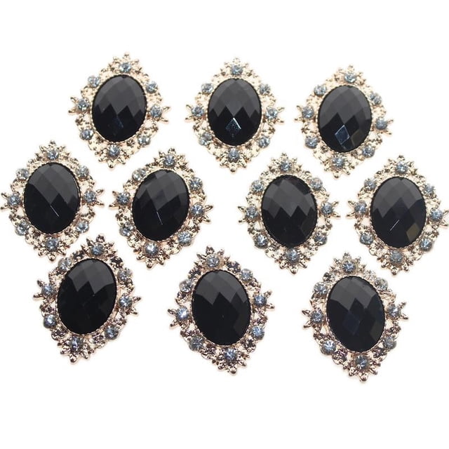 KLKCMS 10 Pieces Crystal Rhinestone Button Flatback Gemstone DIY Jewelry Cabochon Black 30x25mm