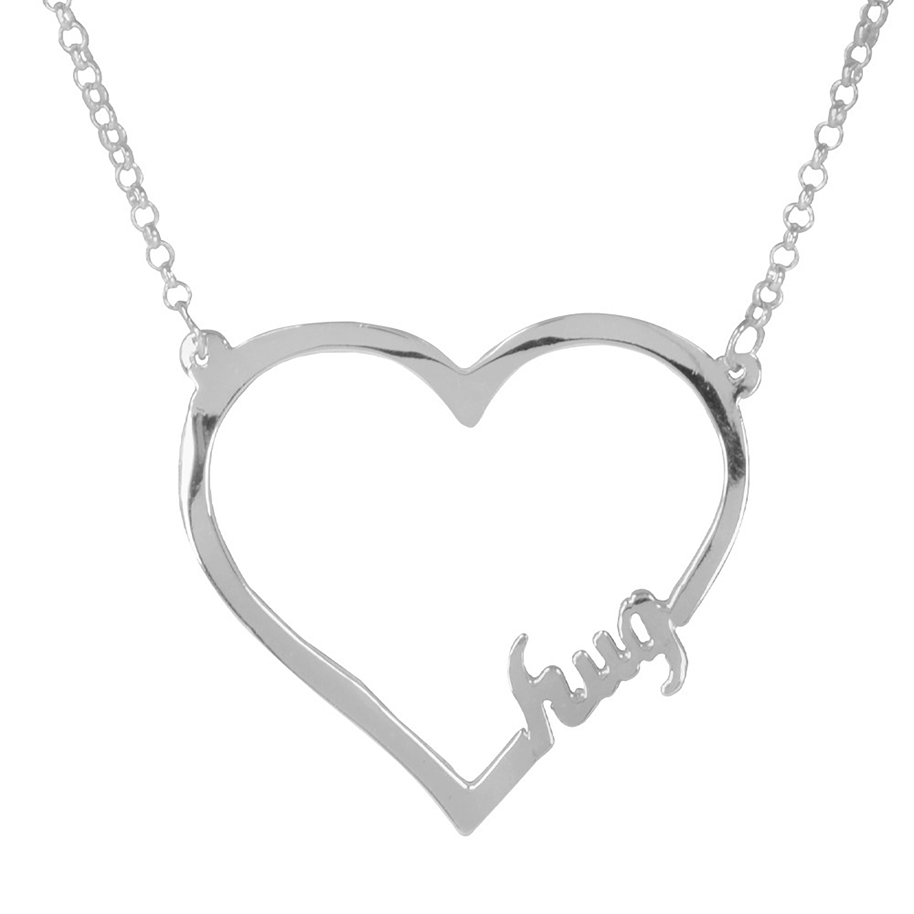 Open Heart "HUG" Necklace in Sterling Silver