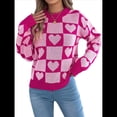thumbnail image 3 of Suéter de Cuello Alto para Mujer, Larga, Bloque, Corazón, Tejido, Otoño Invierno, Jersey de Punto Acanalado. Rosa L, 3 of 10