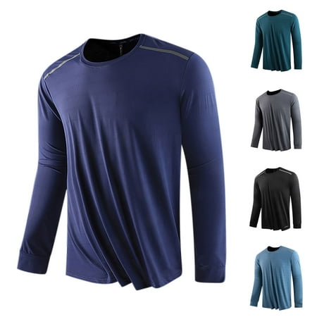 Txeol Men s Solid Color Round Neck Rash Guard Swim Fishing Sun Shirts Long Sleeve Quick Dry Workout Tops Dark Blue XXXL