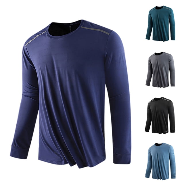 Txeol Men's Solid Color Round Neck Rash Guard Swim Fishing Sun Shirts Long Sleeve Quick Dry Workout Tops,Light Blue,XL
