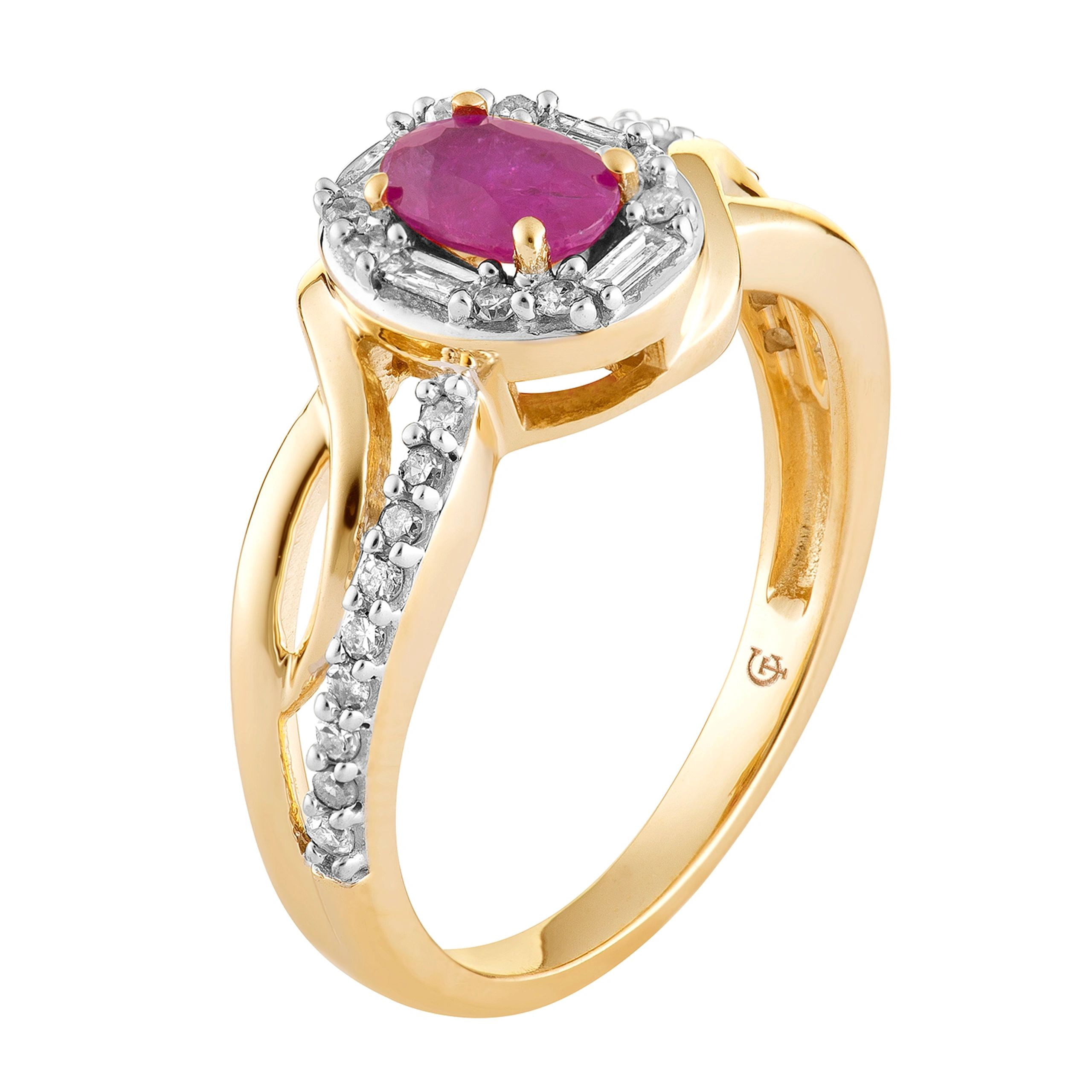 10k Gold Ruby & 1/4 Carat T.W. Diamond Swirl Ring
