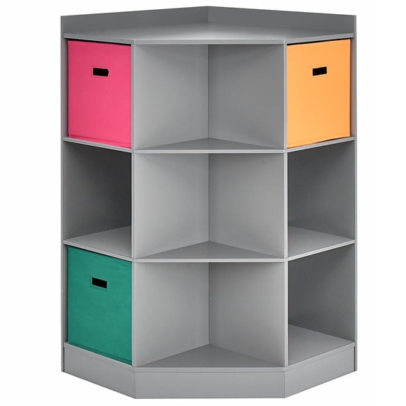 3-Tier Storage Shelf Cubes w/3 Baskets Corner Cabinet Organizer Gray