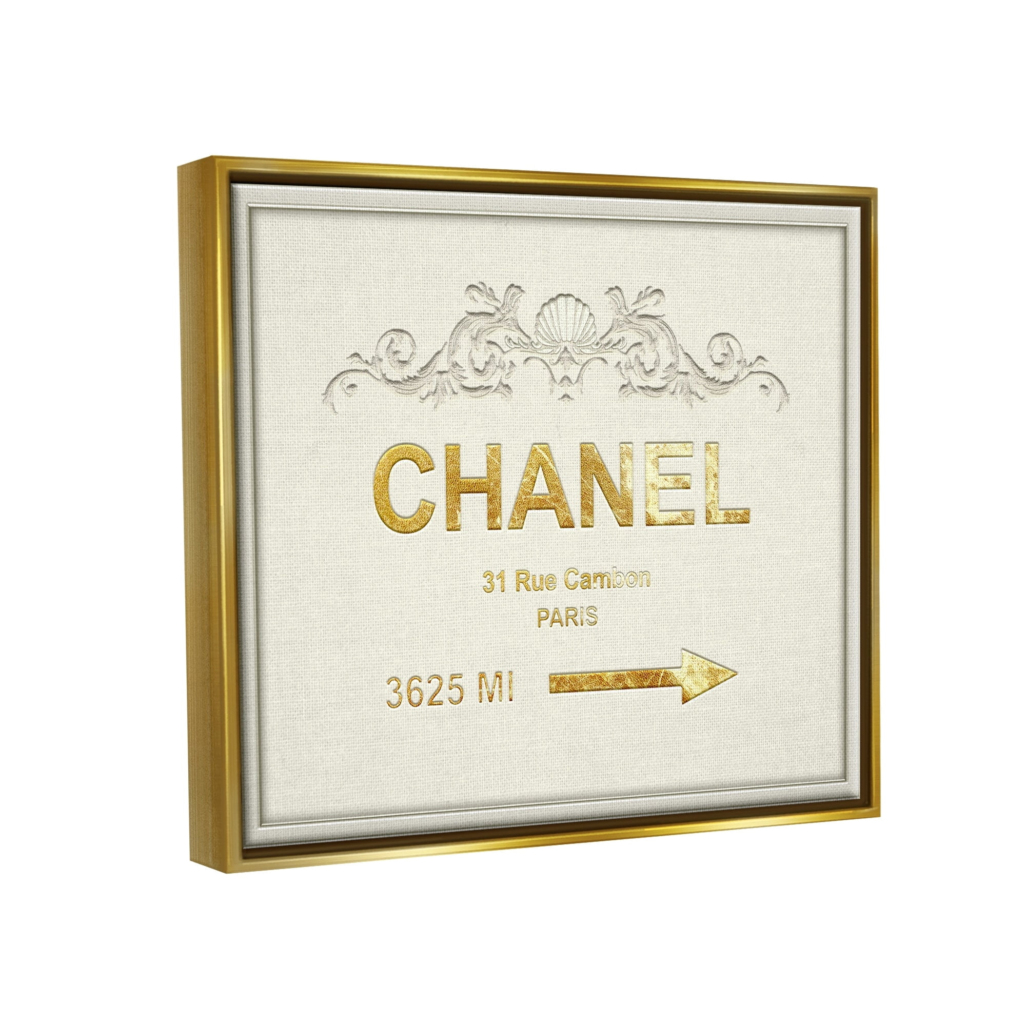 Stupell Industries Parisian Fashion Sign Distance from New York Metallic Gold Framed Floating Canvas Wall Art, 24x30, by Ziwei Li