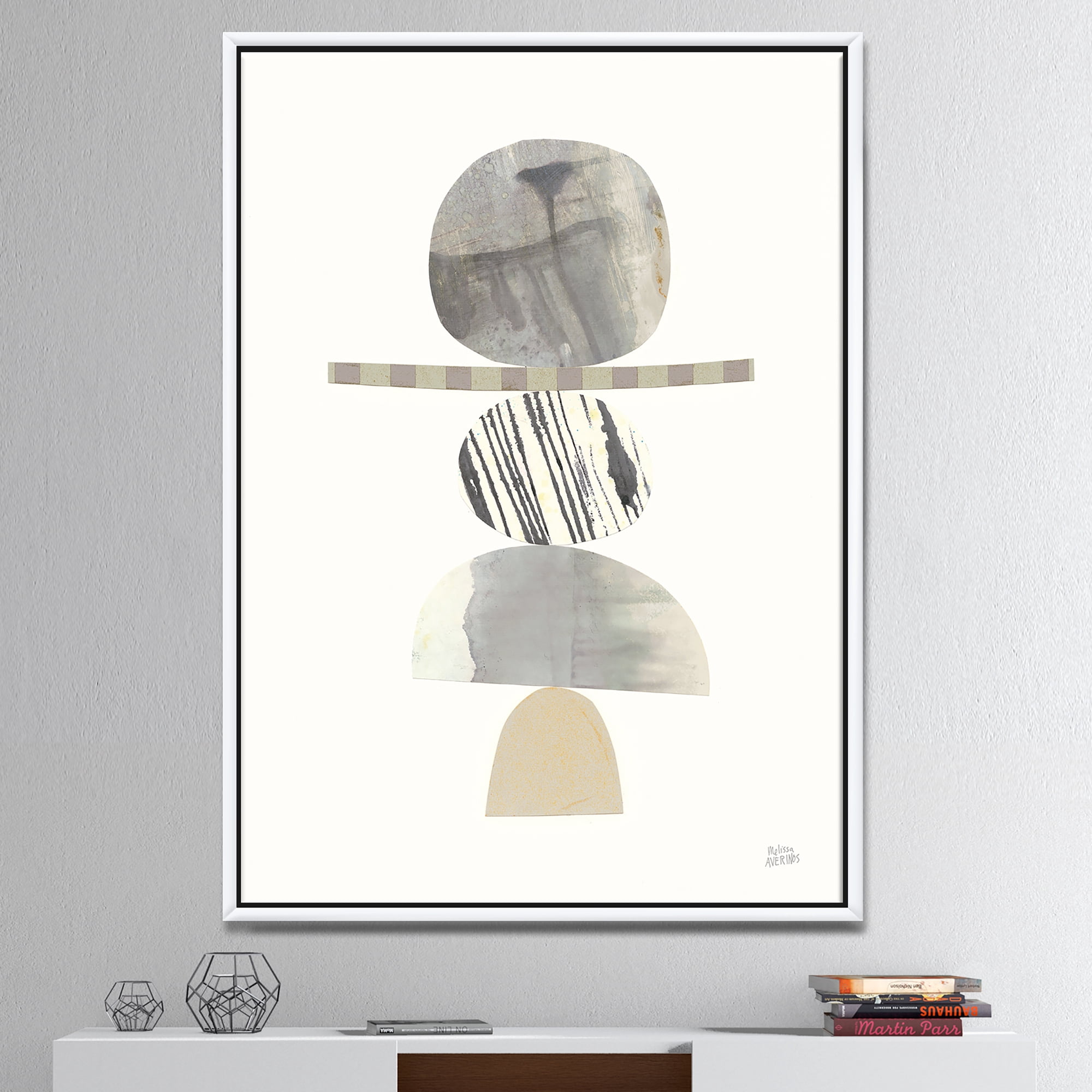 Designart ' Geometric Balance Neutral I ' Shabby Chic Framed Canvas