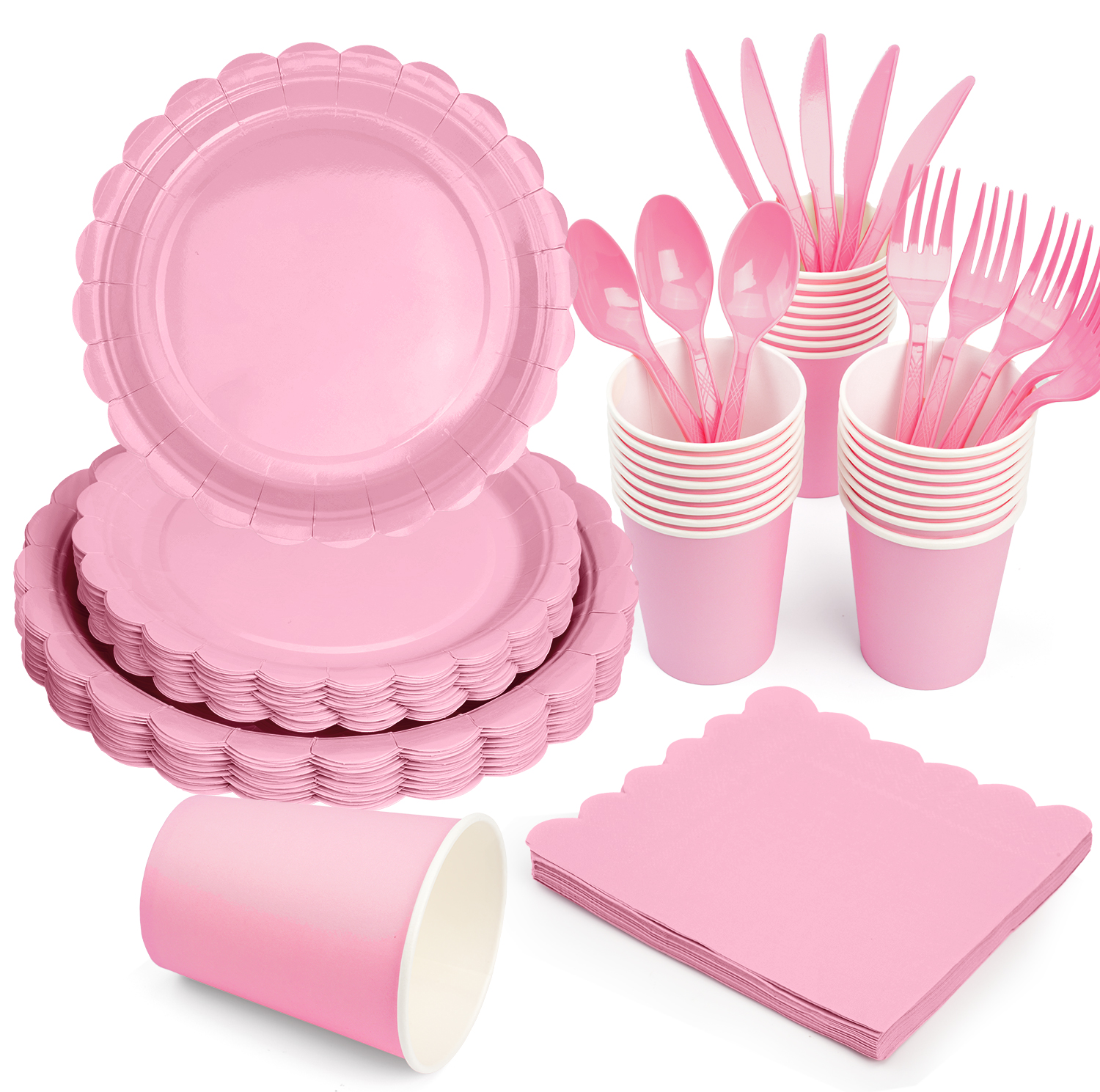 Inadays Pink Disposable Dinnerware Set for 25, 175-Piece photo 7