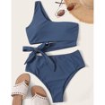 thumbnail image 2 of Traje de baño para mujer, talle alto, correa para un solo hombro, transpirable, elástico, simple, elegante, trajes de baño divididos para fiestas en la playa, gris, azul, XL, 2 of 7