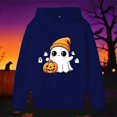 thumbnail image 2 of ZHOGXU Girls Halloween Casual Hooded Sweatshirt Pumpkin & Ghost Print Long Sleeve Pullover Hoodie For Kids Streetwear,Navy,13-14 Years, 2 of 3