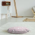 thumbnail image 3 of Travel Round Floor Cushion with Handle, Pastel Tone Scene of Luggage Suitcase Passport Playful Doodle Like Pattern, Decorative Pillow for Living Room & Dorms, 18" Round, Pale Pink White, by Ambesonne, 3 of 4