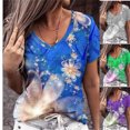 thumbnail image 4 of Camiseta holgada con cuello en V para mujer, Tops de manga corta con estampado Floral 3D, ropa informal para mujer 2022, 4 of 4